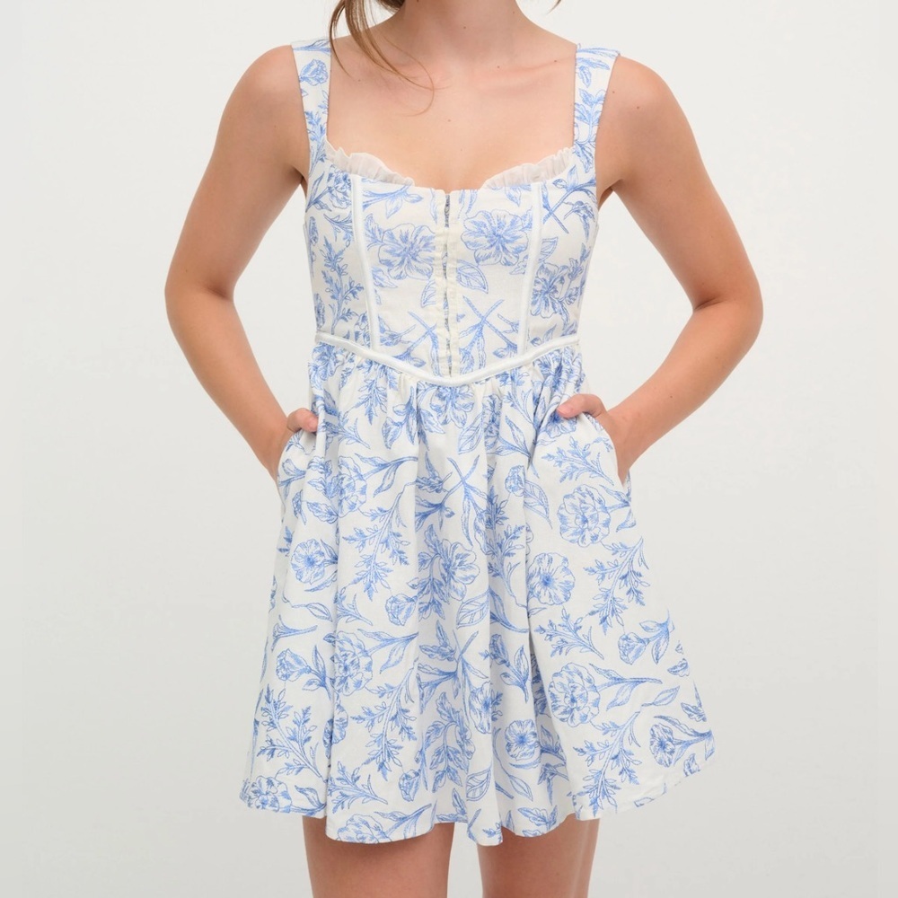 White and Blue For Love and Lemons Maisie May Mini Dress Size L